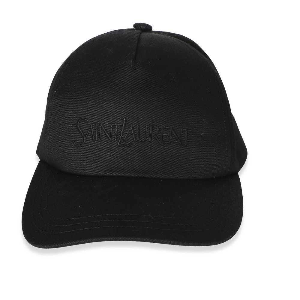 Saint Laurent Black Gaberdine Cotton Embroidered Logo Baseball Hat Medium